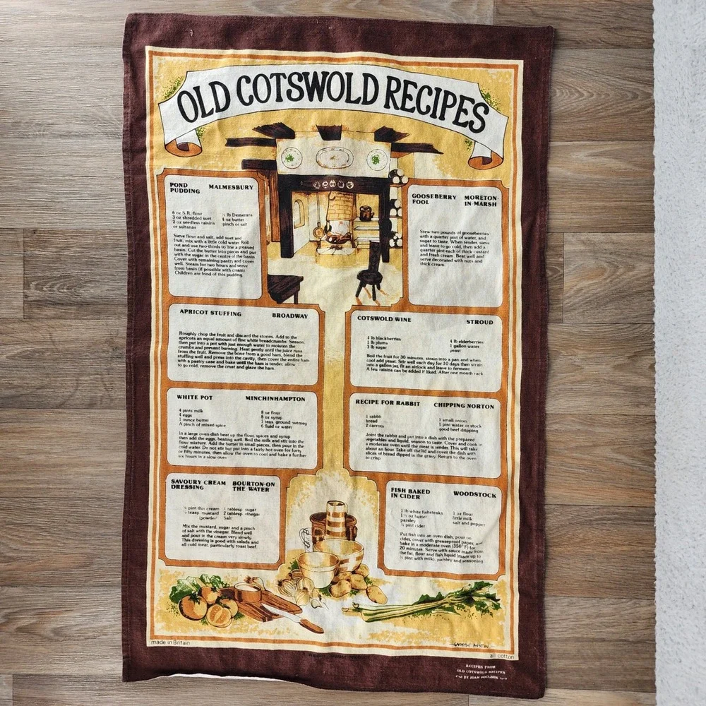 Old Cotswold Recipes Kitchen Tea‎ Towel Made in Britain Cotton Vintage British